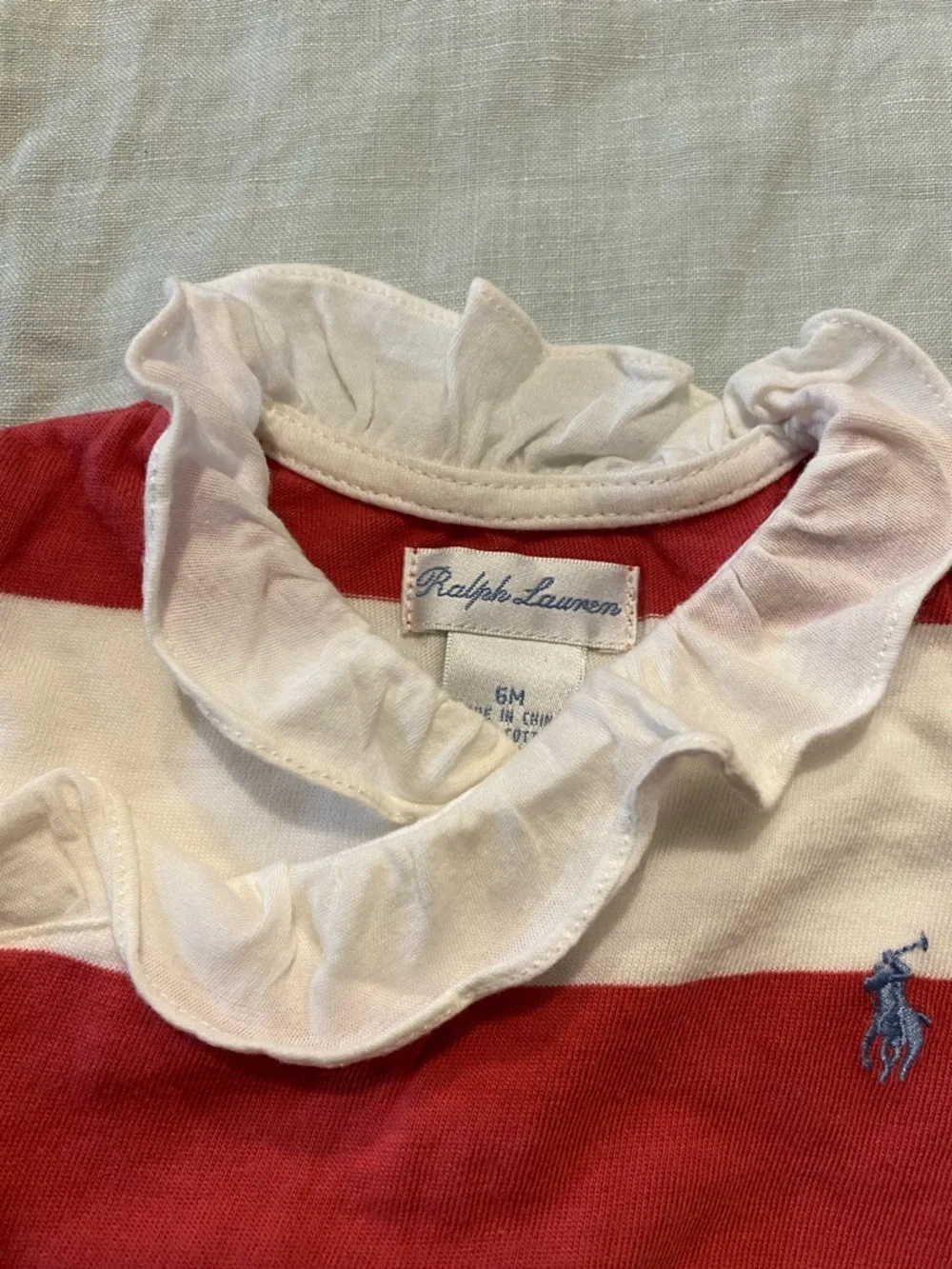 Ralph Lauren red white striped surplice ruffle long one piece